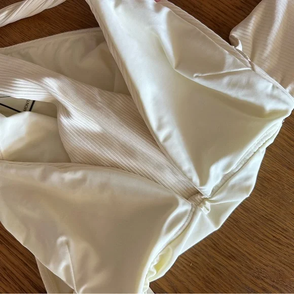 NEW Montce Tropez Tie-Up One Piece M tie waist ribbed Cream Rib - Picture 11 of 13